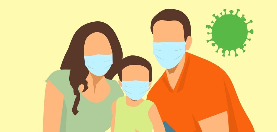 Familie mit Masken.